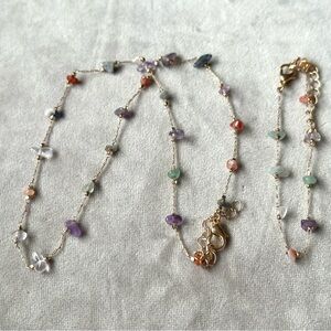 Necklace And Bracelet Set Gold Chain Glass Nugget Beads NWOT